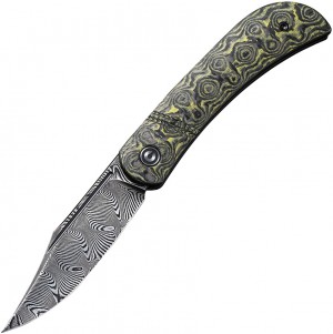 Cuchillo plegable CIVIVI Appalachian Drifter Slipjoint Flipper Knife Damascus Yellow G10/Rose Carbon Fiber C
