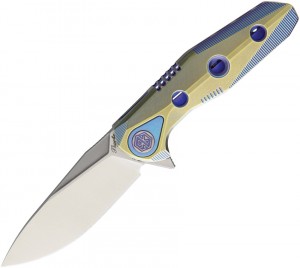 Taschenmesser Rike Knives Thor 4 Framelock M390, gold/blue